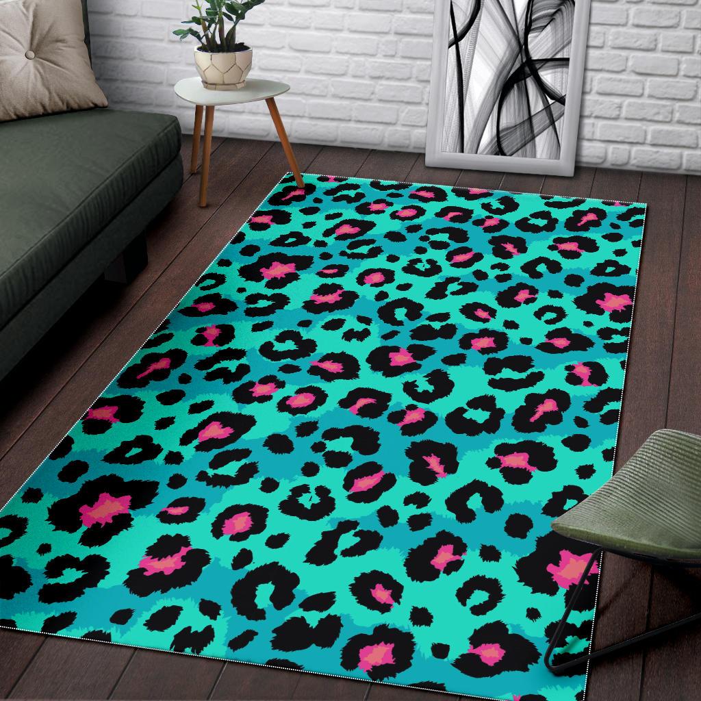 Green leopard skin print pattern Area Rug