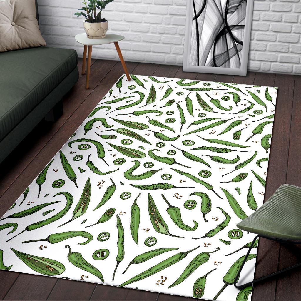 Hand drawn sketch style green Chili peppers pattern Area Rug