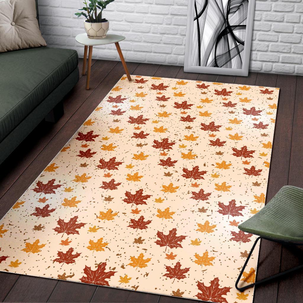 Red and Orange Maple Leaves Pattern Area Rug