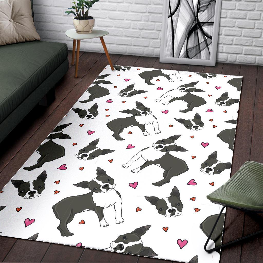 Boston terrier dog hearts vector pattern Area Rug
