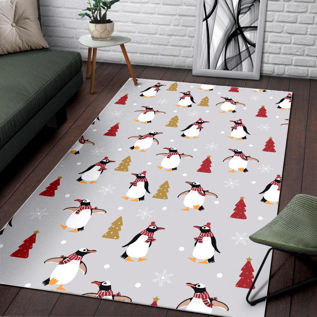Penguin Christmas Tree Pattern Area Rug