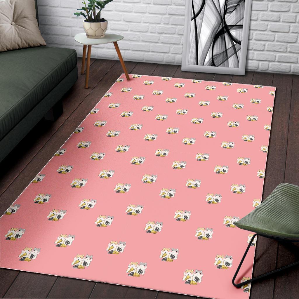 Cute hamster cheese pattern pink background Area Rug