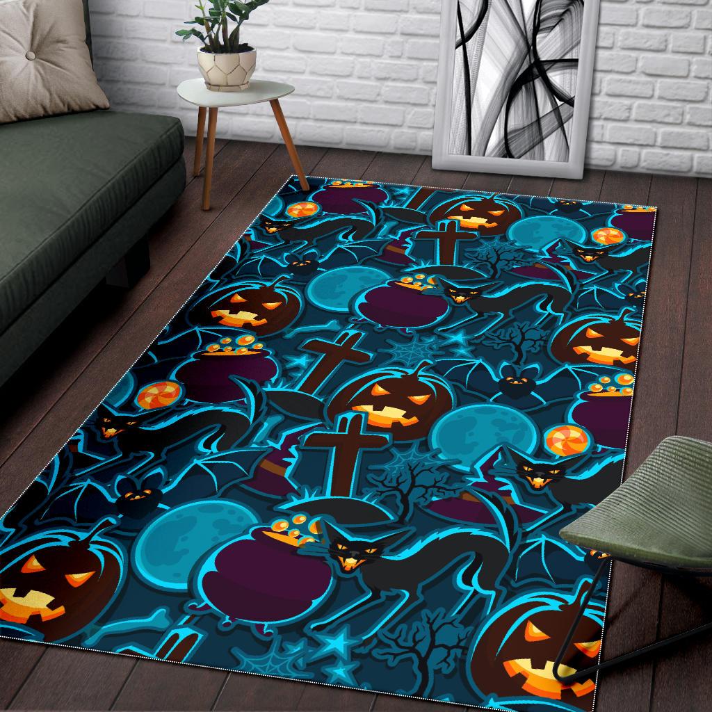 Halloween Pumpkin Cat Pattern Area Rug