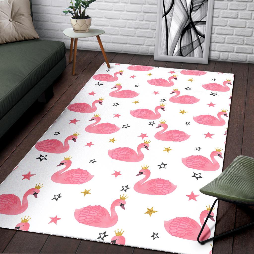 Pink Swan Pattern Area Rug