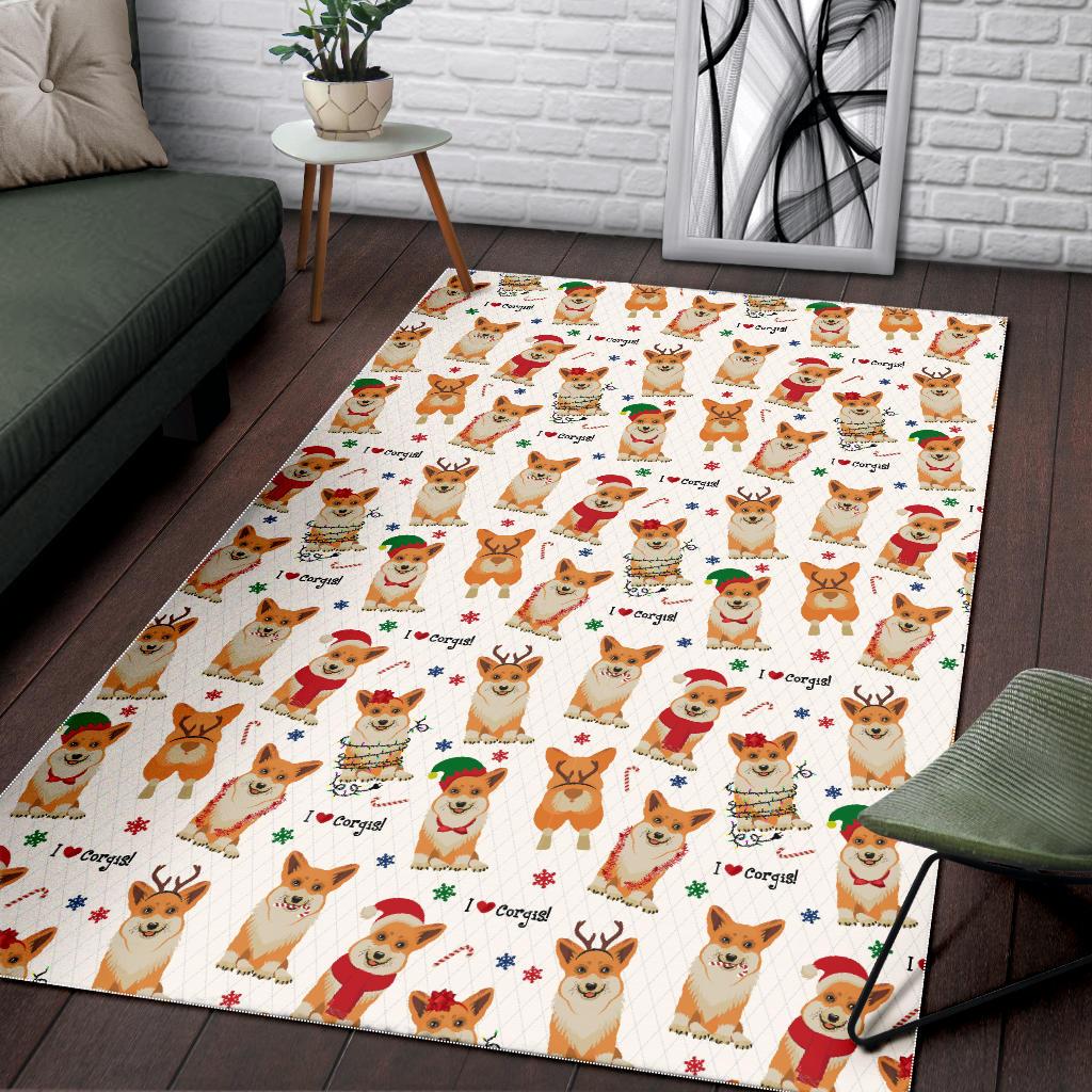 Christmas Corgi Pattern Background Area Rug