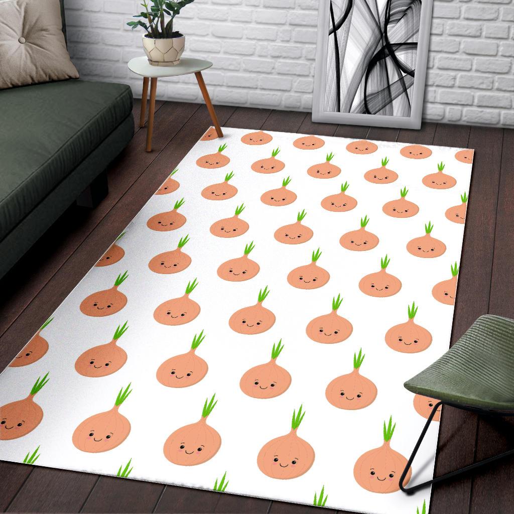 cute onions smiling faces Area Rug