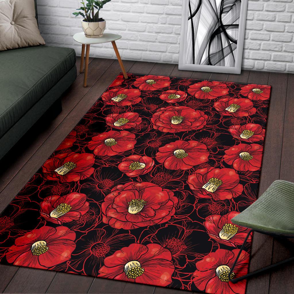 Camellia Pattern Print Design CM06 Area Rugs
