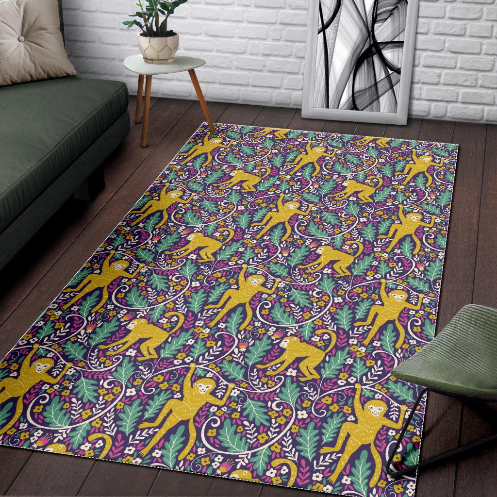 Cute yellow monkey leaves pattern Area Rug