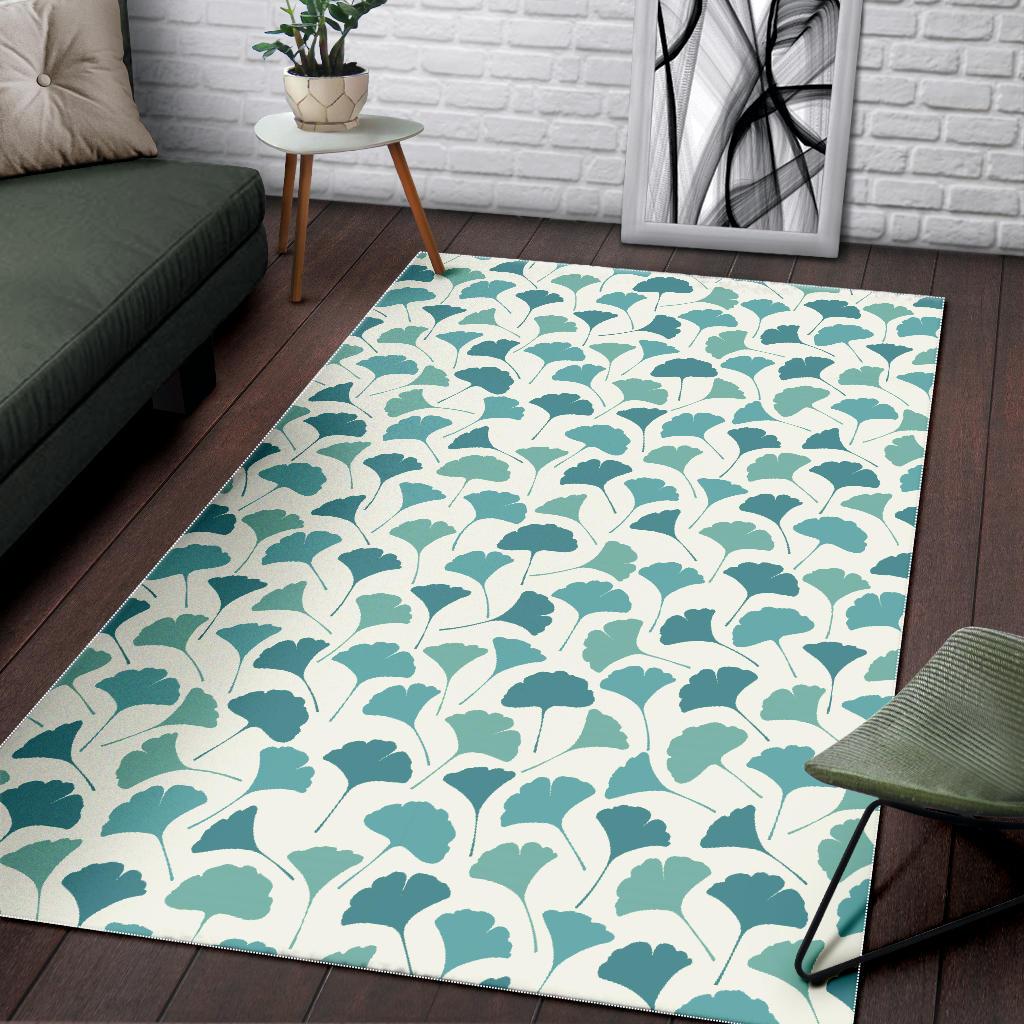 Green ginkgo leaves pattern Area Rug