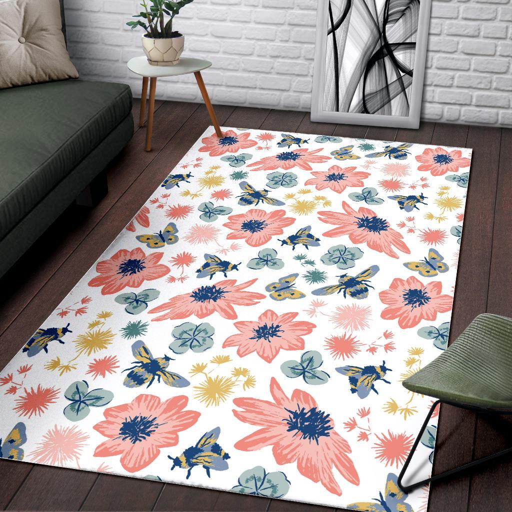Hand Drawn Bee Pattern Area Rug