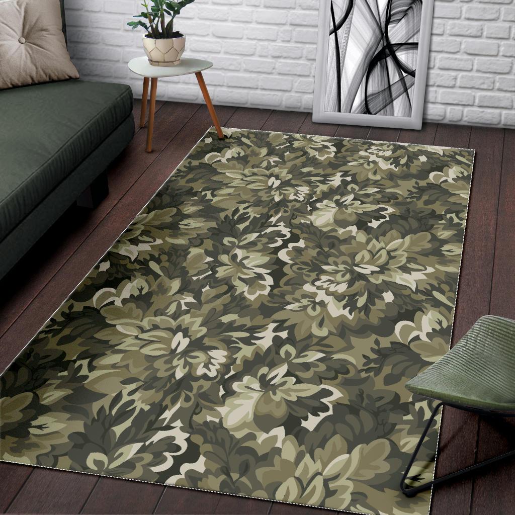 Green Camo Camouflage Flower Pattern Area Rug