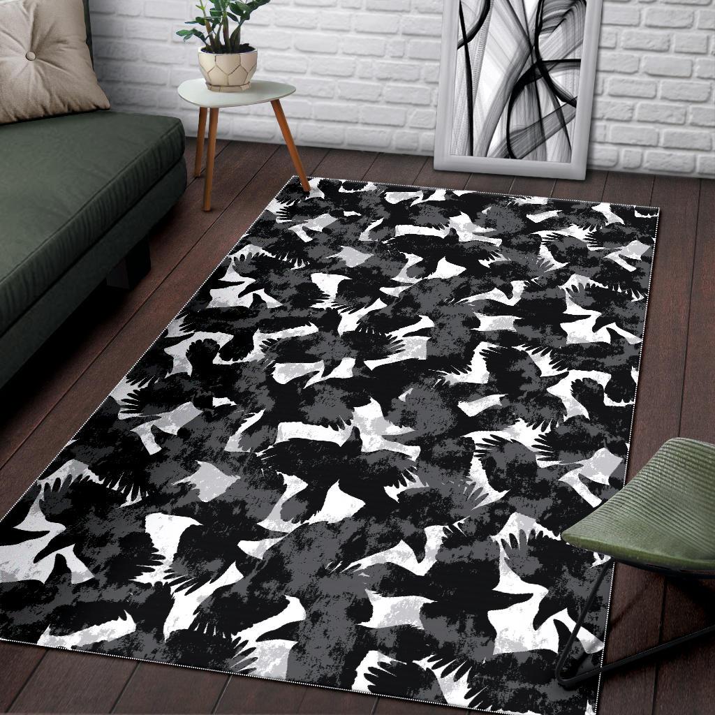 Crow illustration pattern Area Rug