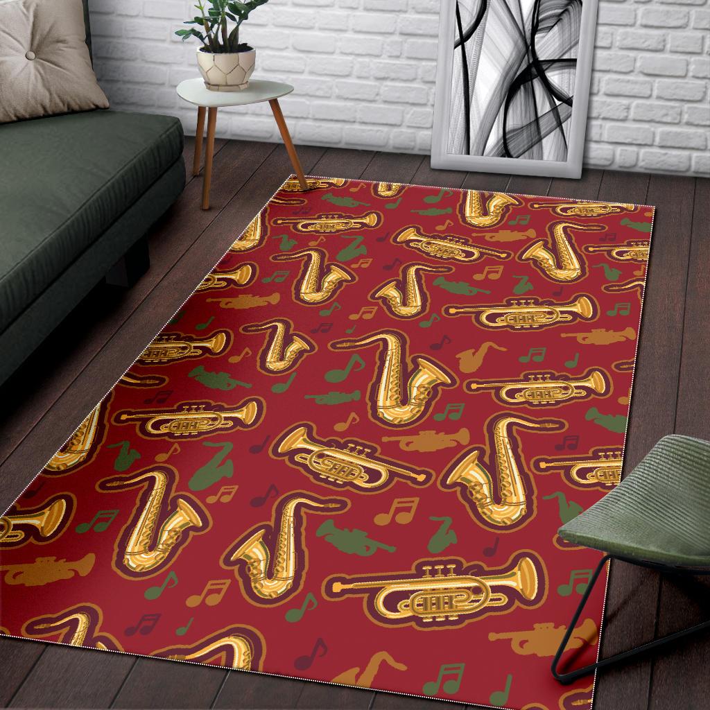 Saxophone cornet pattern red background Area Rug