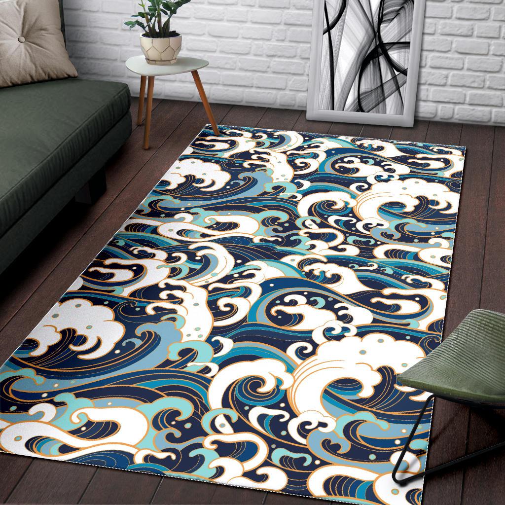 Japanese wave pattern Area Rug