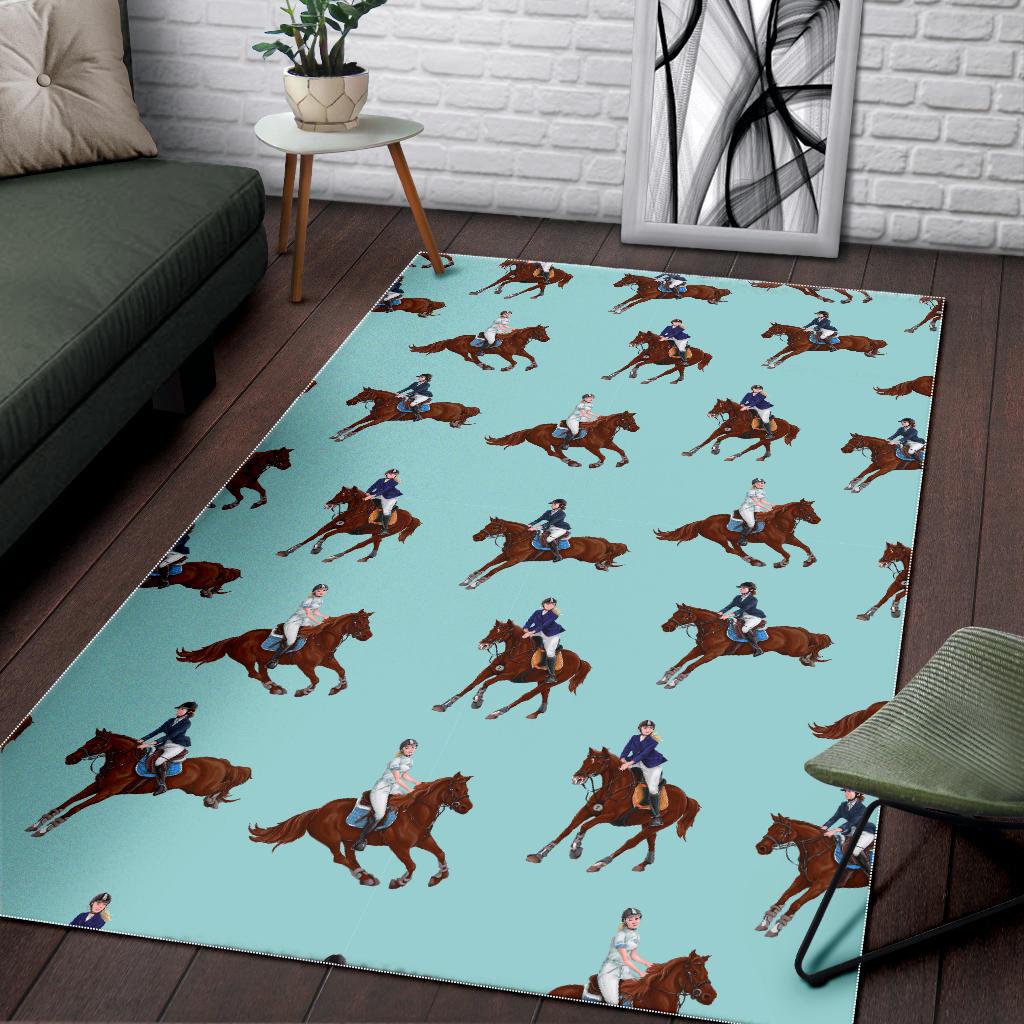 Horses running horses rider pattern Area Rug