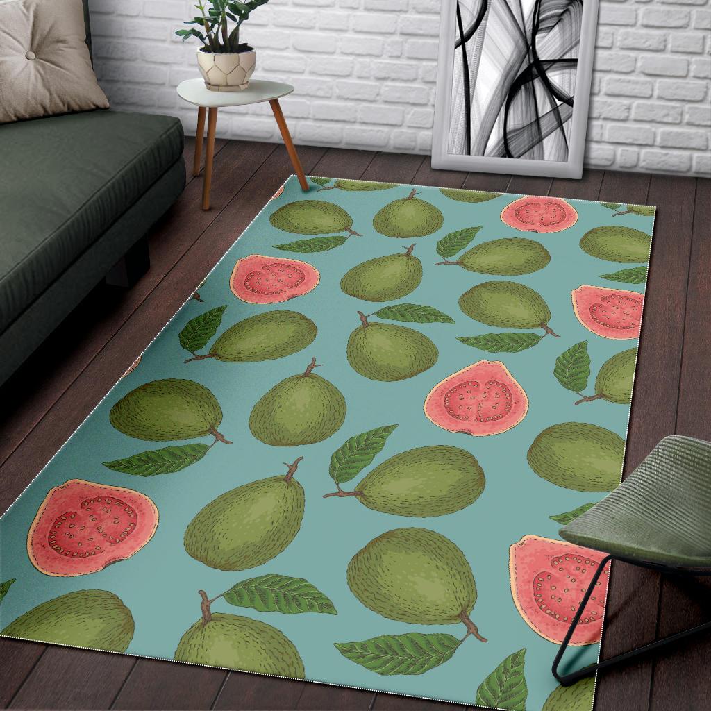 Guava Pattern Green Background Area Rug