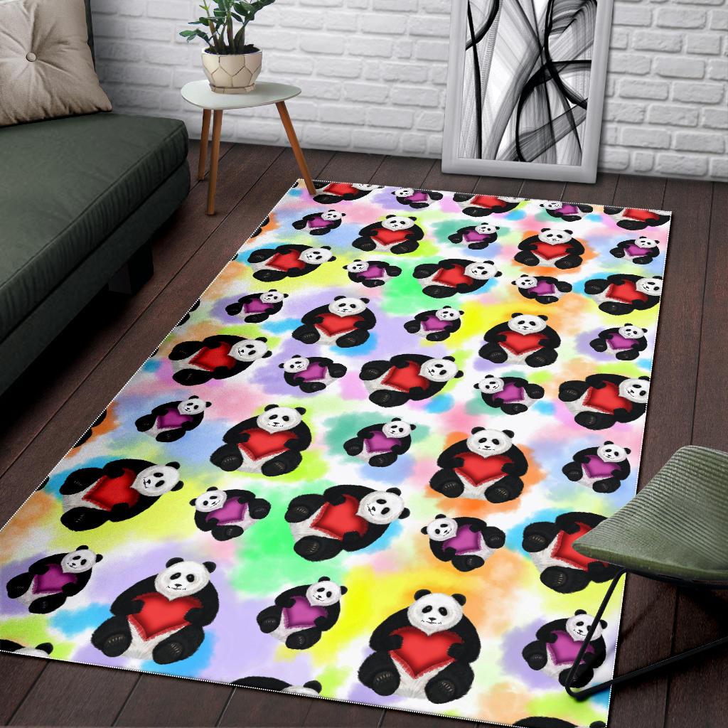 Panda Cute Heart Pattern Area Rug