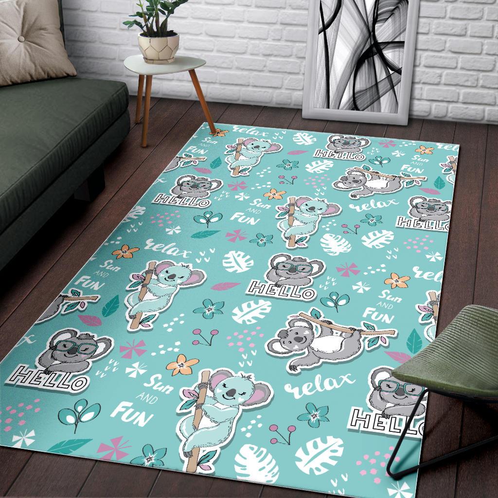 Cute koalas blue background pattern Area Rug