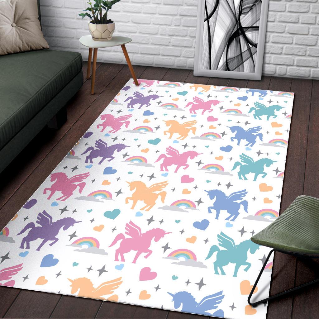 colorful unicorn rainbow heart pattern Area Rug
