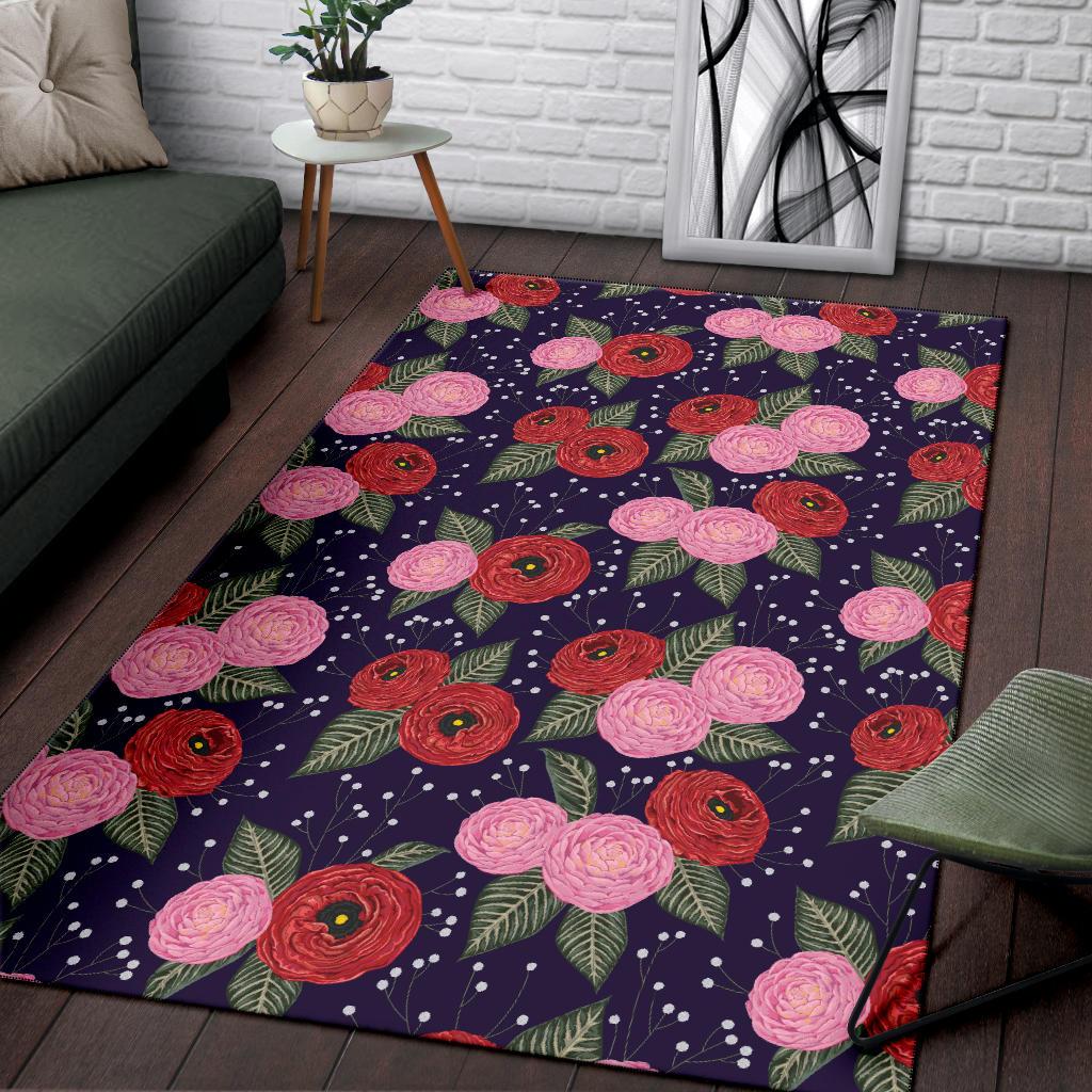 Camellia Pattern Print Design CM02 Area Rugs