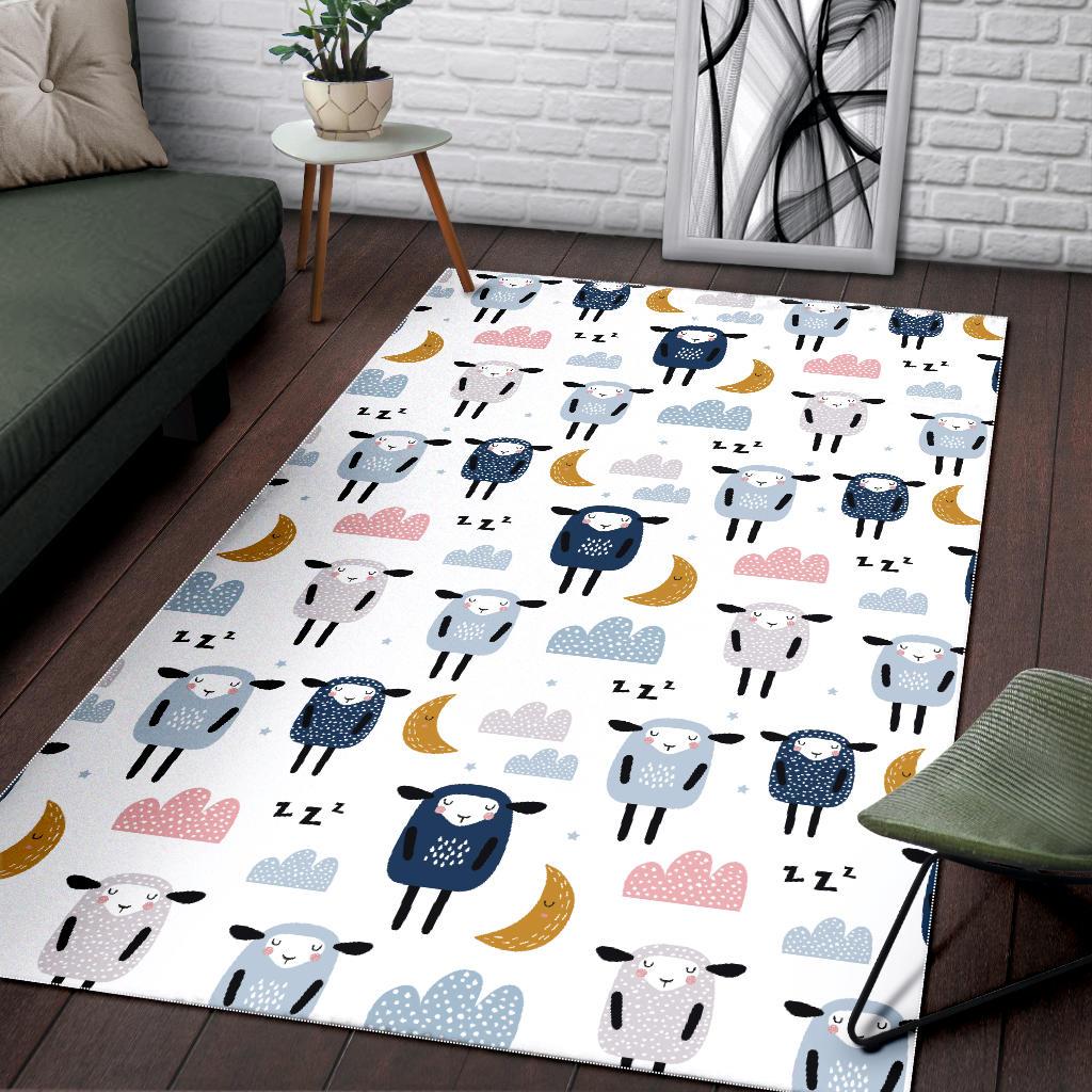 Cute sleeping sheep moon cloud pattern Area Rug