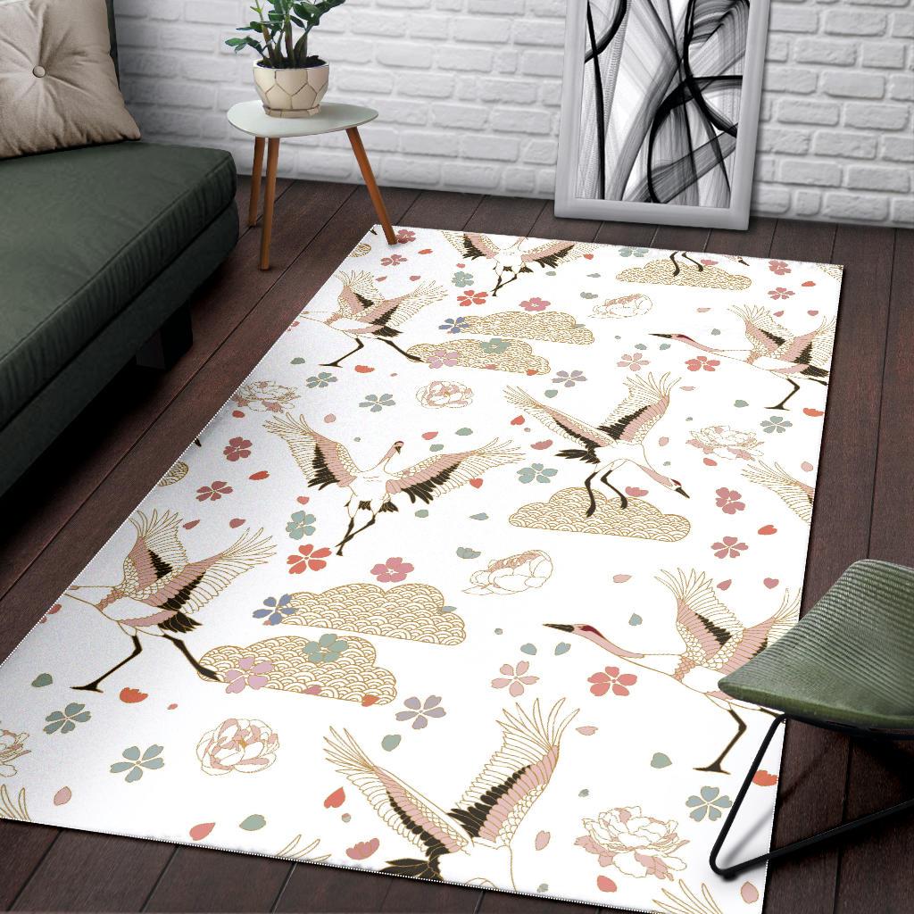 Beautiful Japanese cranes pattern Area Rug