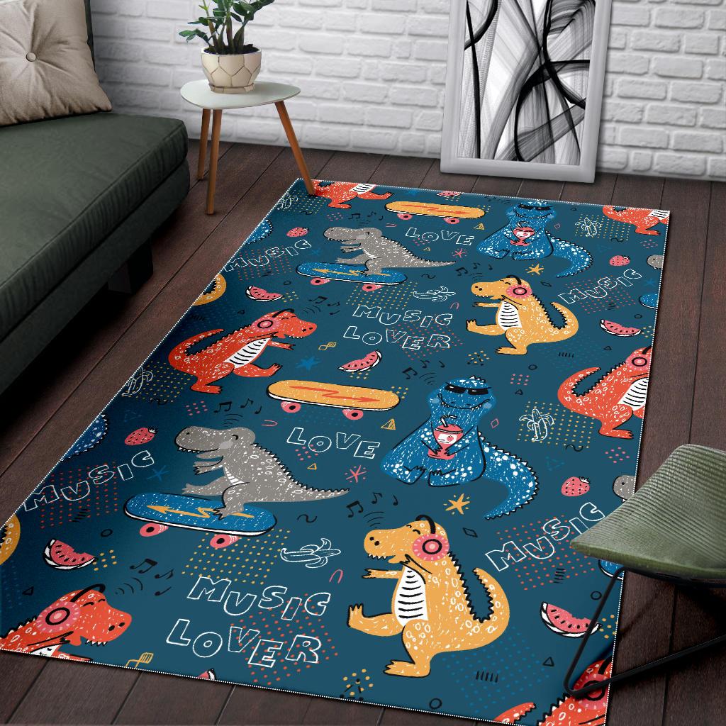 Dinosaur Music Skating Pattern Area Rug