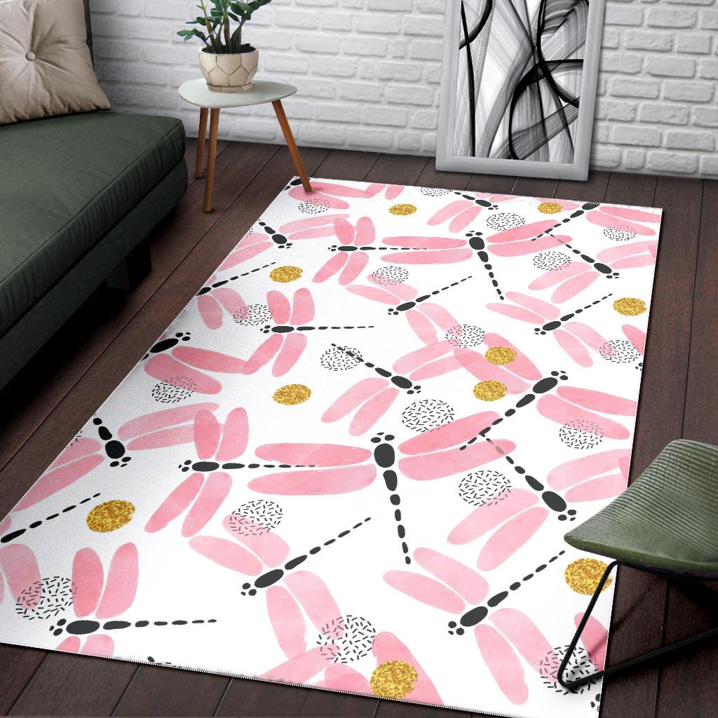 Pink Dragonfly Pattern Area Rug