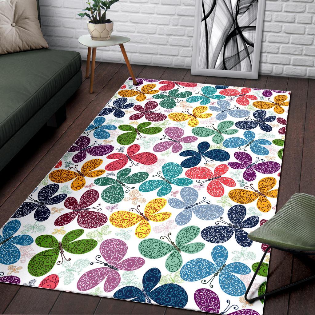 Colorful Butterfly Pattern Area Rug