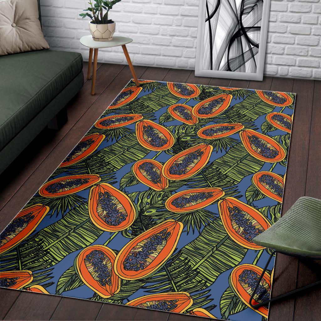 Colorful papaya tropical leaves Area Rug