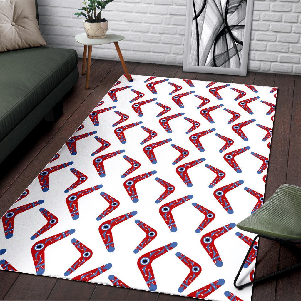 Boomerang Aboriginal Pattern White Background Area Rug