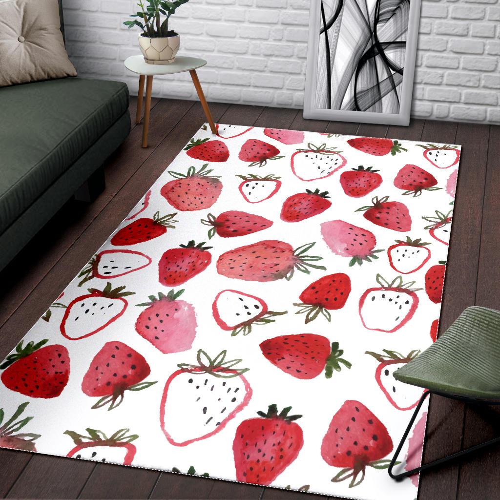 watercolor hand drawn beautiful strawberry pattern Area Rug