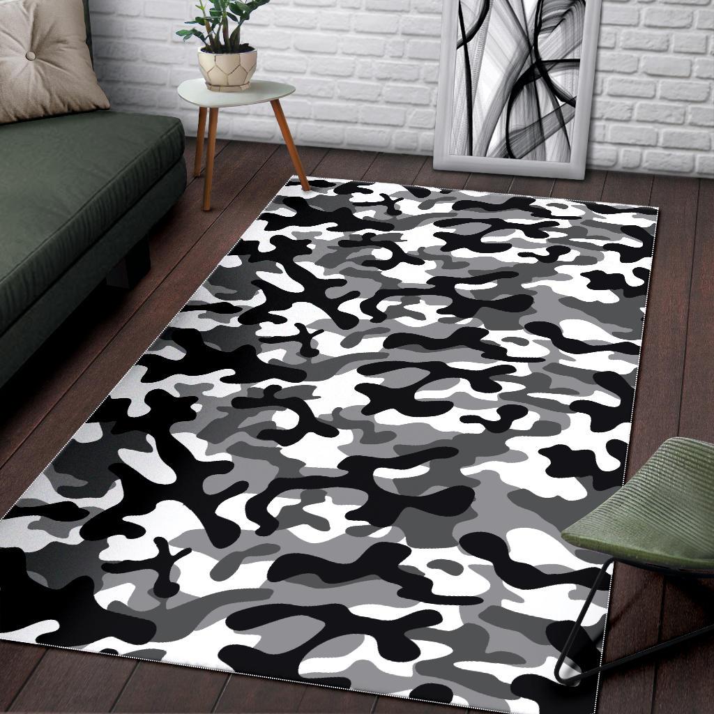Black white camo camouflage pattern Area Rug