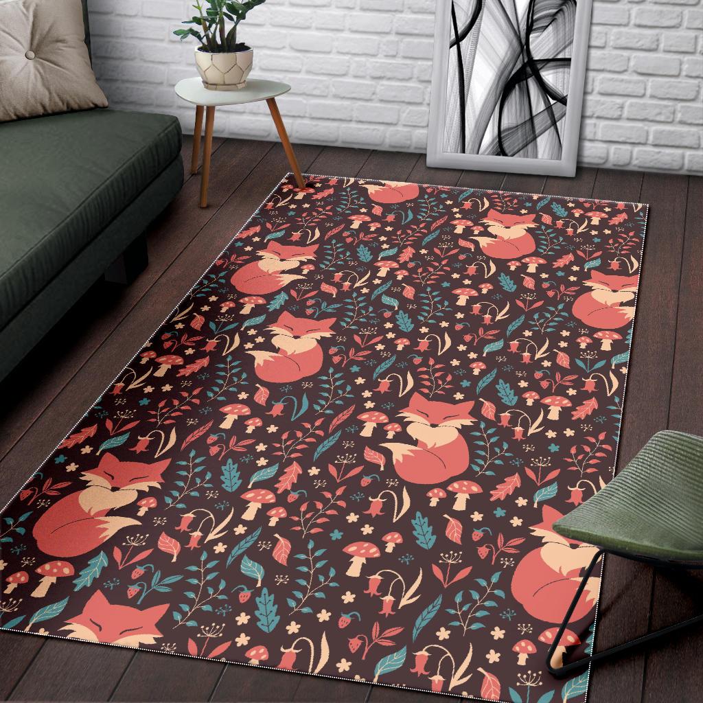 fox leaves mushroom pattern Area Rug