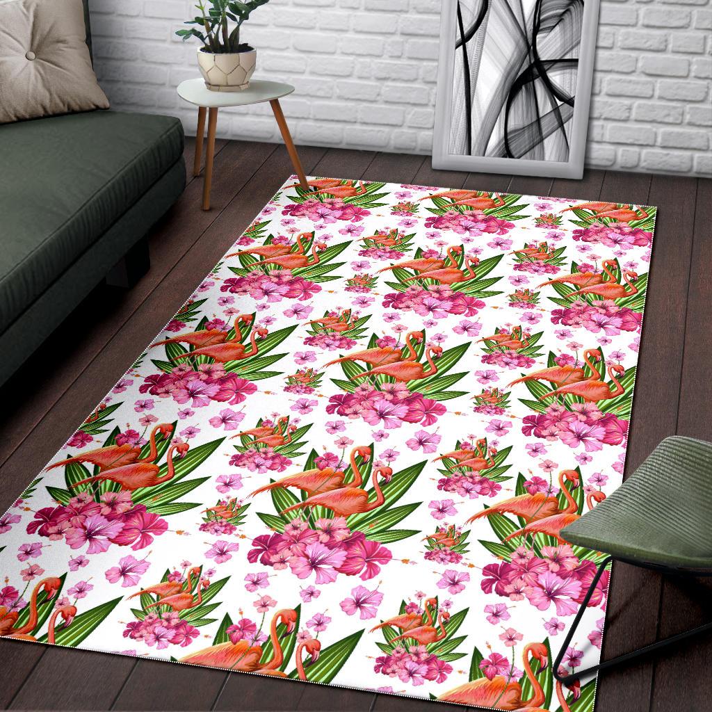 Flamingo Pink Hibiscus Pattern Area Rug