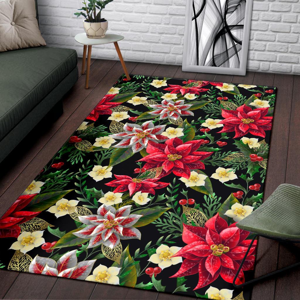 Poinsettia Pattern Print Design POT05 Area Rugs