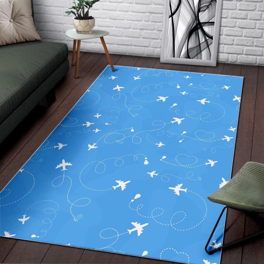 Airplane Pattern Blue Backgroung Area Rug