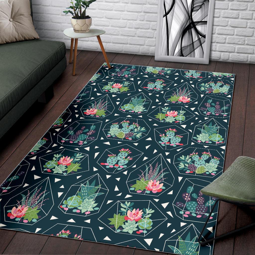 Cactus glass terrarium pattern Area Rug