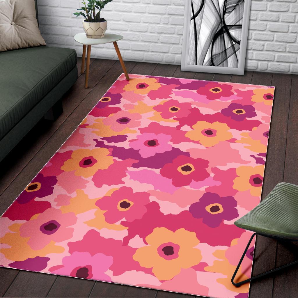 Pink Camo Camouflage Flower Pattern Area Rug