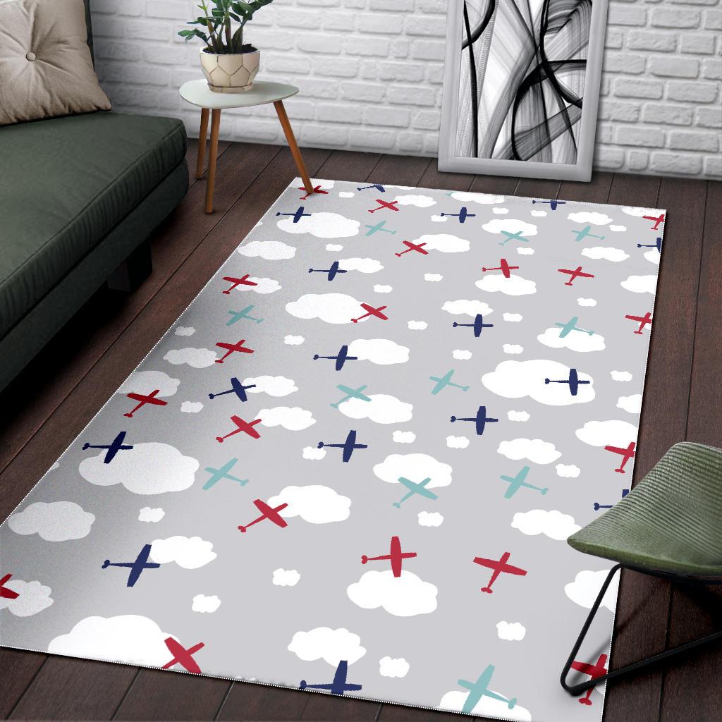 Airplane cloud grey background Area Rug