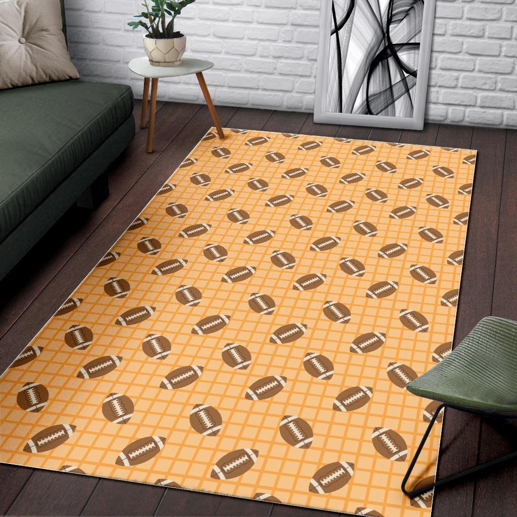 American Football Ball Pattern Yellow Background Area Rug