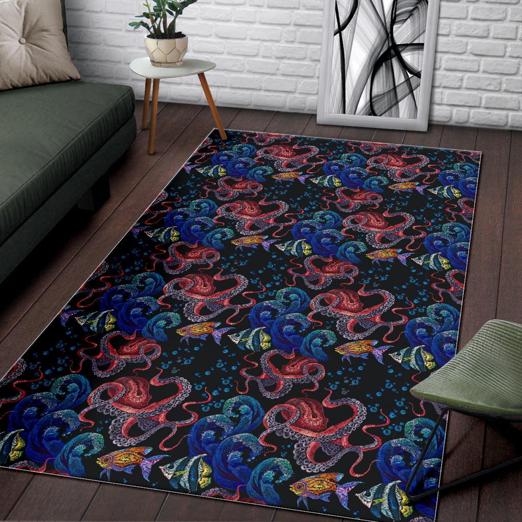 Octopus sea wave tropical fishe pattern Area Rug