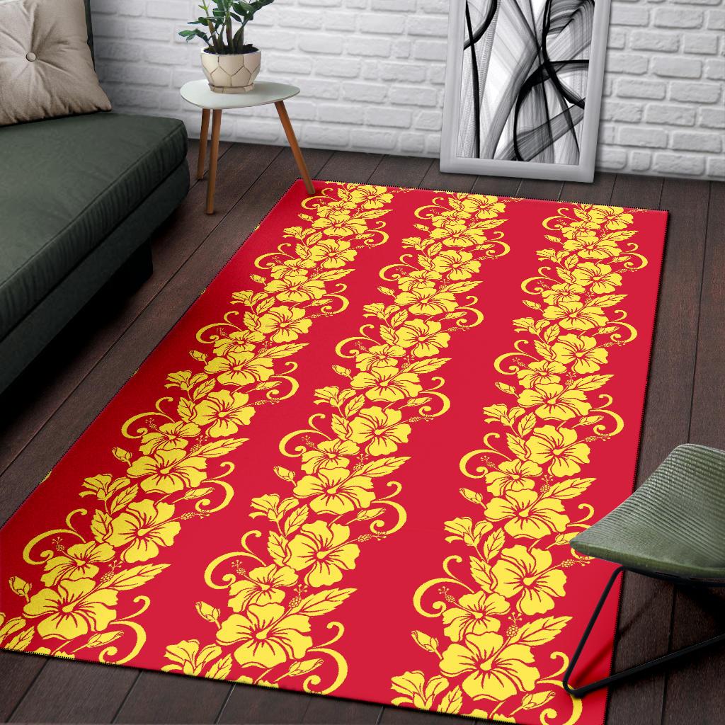 Orange Hibiscus Pattern Print Design HB018 Area Rugs