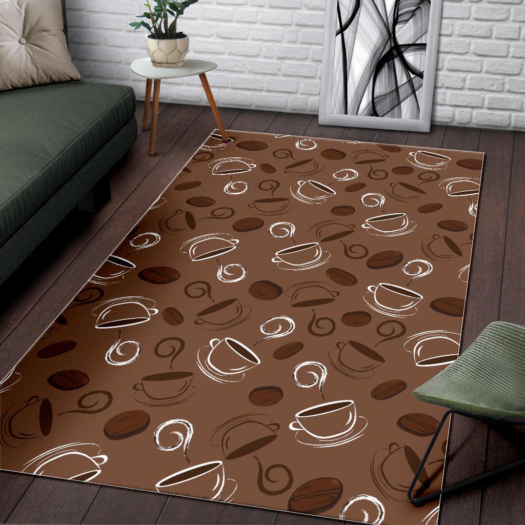 Coffee Cup and Coffe Bean Pattern Area Rug