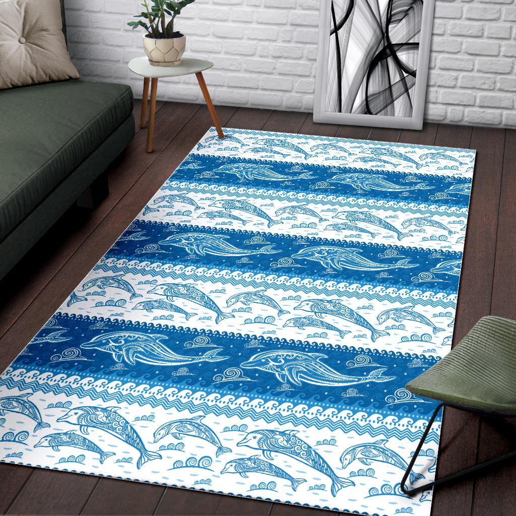 Dolphin Tribal Pattern Ethnic Motifs Area Rug