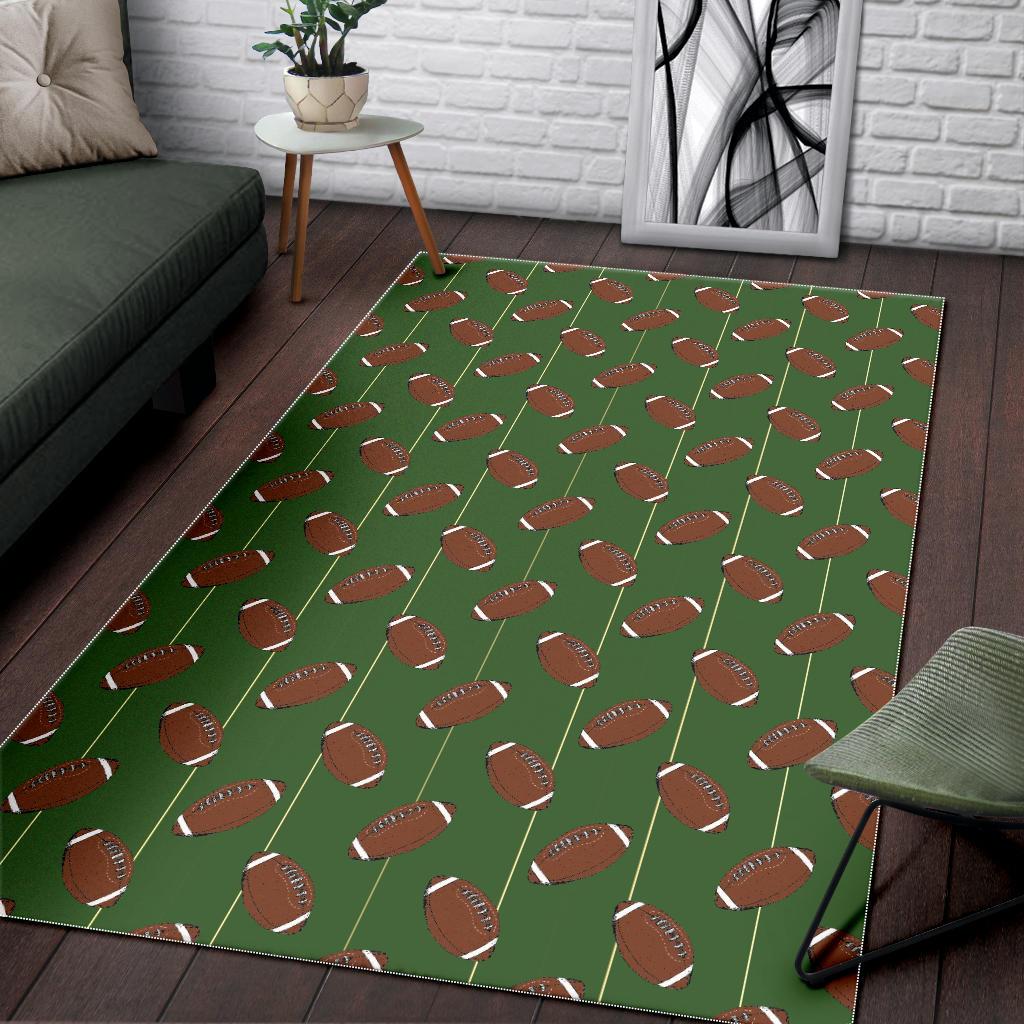 American Football Ball Pattern Green Background Area Rug