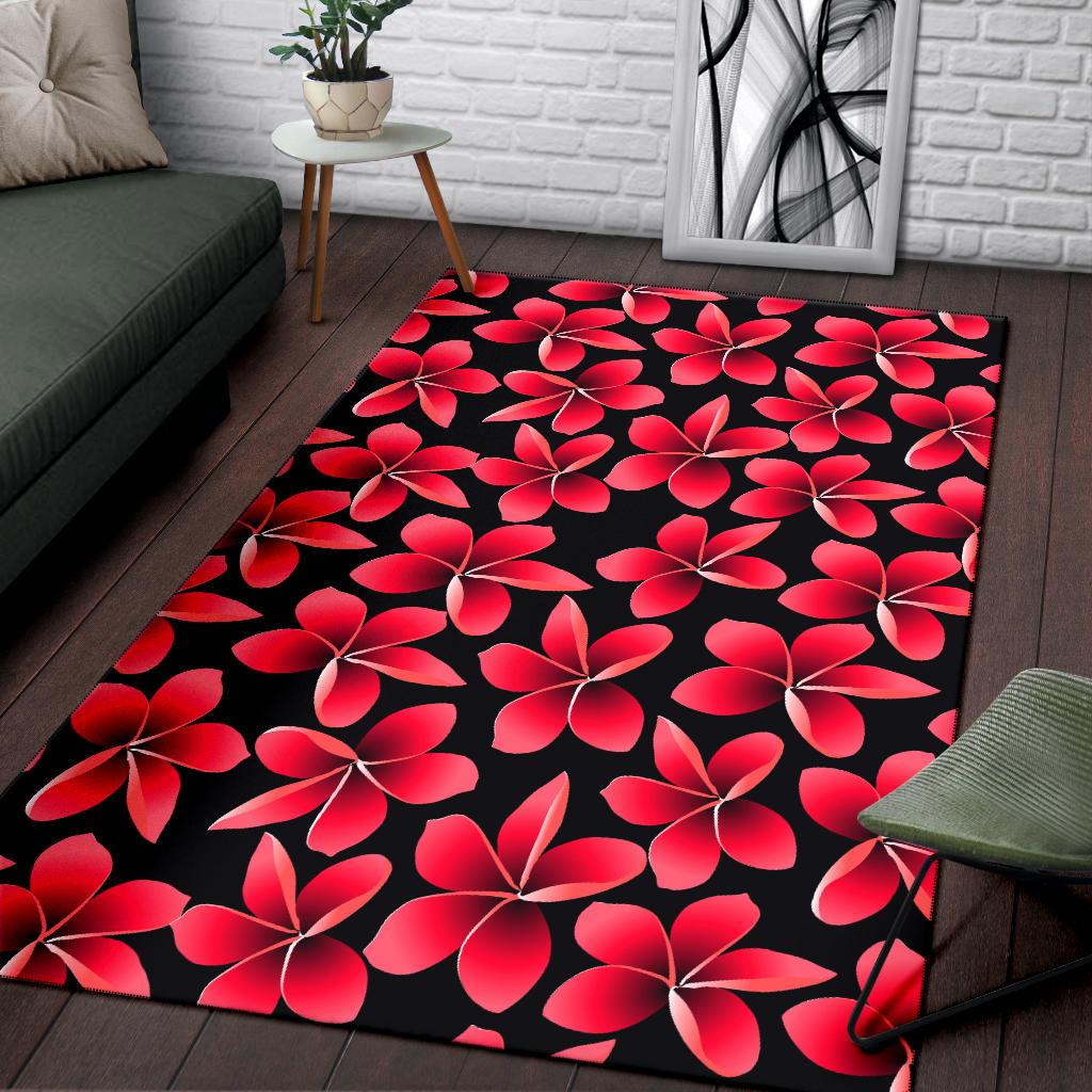 Red Plumeria Pattern Print Design PM025 Area Rugs