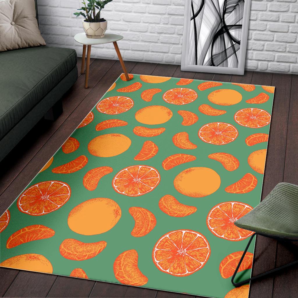 orange fruit pattern green background Area Rug