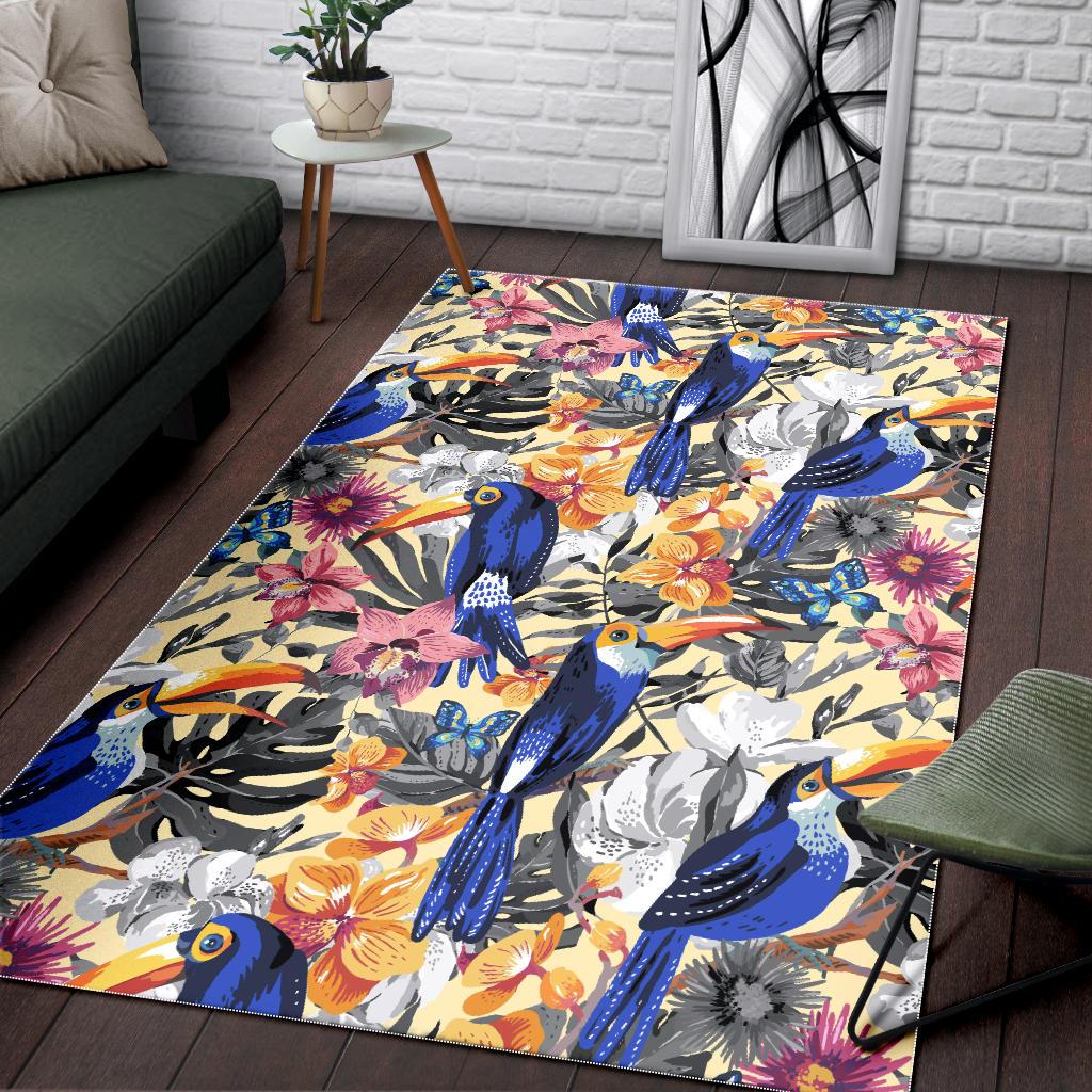 Toucan Leaves Flower Pattern Area Rug