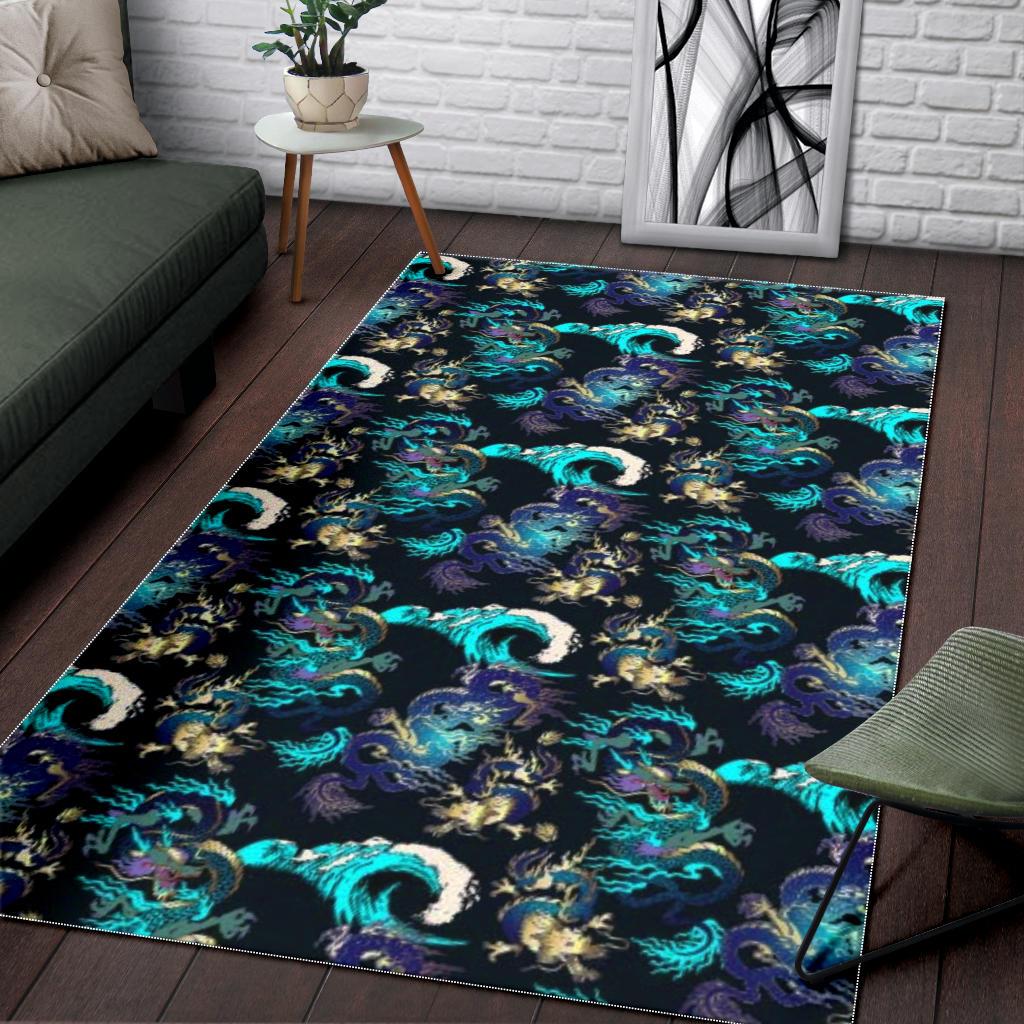 Dragon sea wave pattern Area Rug
